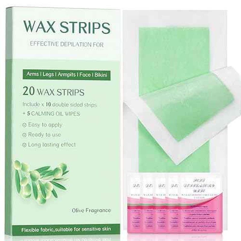 Wax Strips - Body Waxing Strips, Wax Kit for Women & Men - Brazilian Wax Kit, Back Waxing Kit, All Skin Types, Face, Arms, Legs, Armpits, Bikini, 98% Natural, Hypoallergenic Odourless, Green