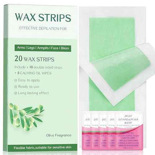 Wax Strips - Body Waxing Strips, Wax Kit for Women & Men - Brazilian Wax Kit, Back Waxing Kit, All Skin Types, Face, Arms, Legs, Armpits, Bikini, 98% Natural, Hypoallergenic Odourless, Green