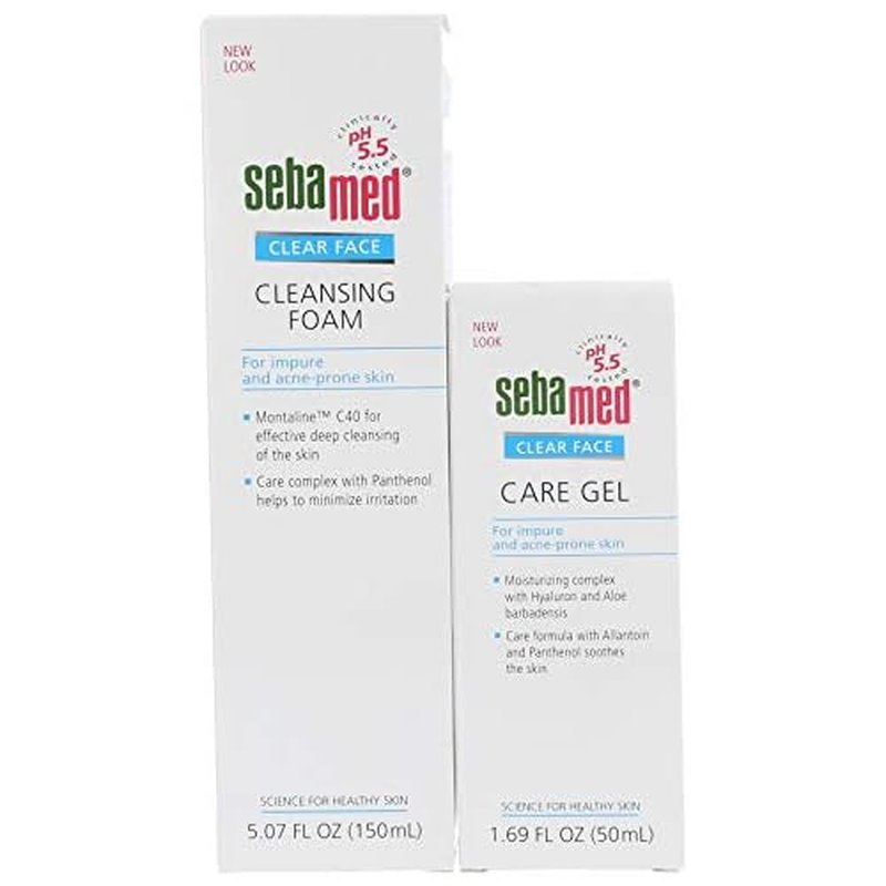 Sebamed Clear Face Care Gel (50mL) Cleansing Foam (150mL) Bundle for Impure and Acne Prone Skin - Made in Germany