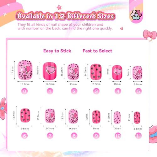 SAVILAND Press on Nails for Kids 168PCS: Kid Press on Nail for Girls Colorful Patterns Kids Fake Nails Tips Strong Adhesion Short Square False Acrylic Nail Art Christmas Easter Gifts 8-12 Years Child
