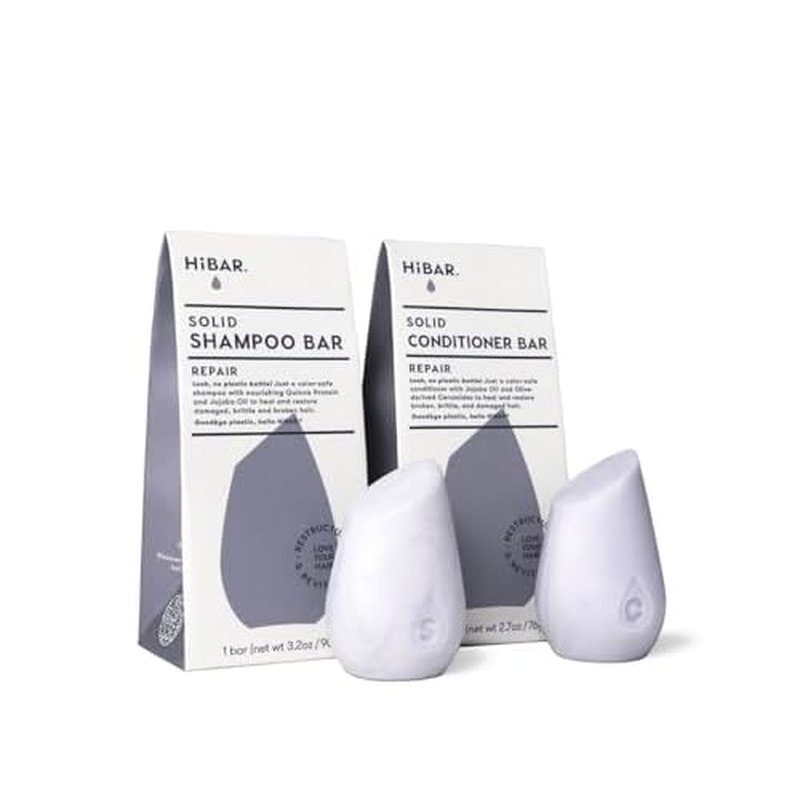HiBAR - Repair Shampoo & Conditioner Set - For Damaged, Broken, Brittle Hair - Restore & Nourish - Quinoa Protein & Jojoba Oil - Plastic, Soap, Paraben & Sulfate-Free -Color Safe & Vegan -2 Solid Bars