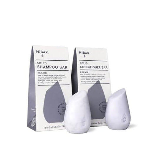 HiBAR - Repair Shampoo & Conditioner Set - For Damaged, Broken, Brittle Hair - Restore & Nourish - Quinoa Protein & Jojoba Oil - Plastic, Soap, Paraben & Sulfate-Free -Color Safe & Vegan -2 Solid Bars