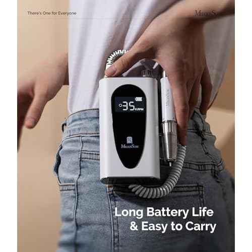 MelodySusie Waist-Mounted Professional Nail Drill MM400C White, 35,000RPM Portable Electric Nail File, Low Noise & Low Heat Coreless Motor Machine with 8 Pcs Nail Drill Bits, for Salon & Home Use