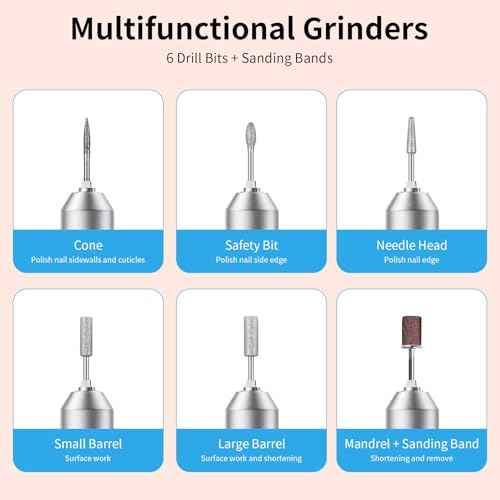 Electric Nail Drill Machine 45,000RPM - Professional Electric and Rechargeable Nail Drill with LCD Display, 6 Bits and 30 Sanding Bands, Low Heat Quiet E-File for Acrylic Gel Nails (Light Pink)