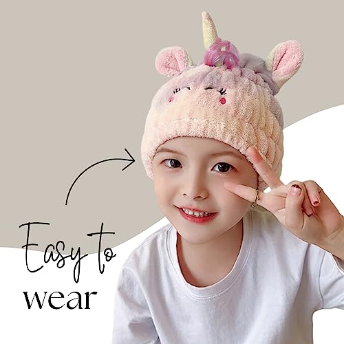 Microfiber Hair Towel Wrap for Kids, Unicorn Dry Hair Cap Suck Water, Absorbent Quick Girls Boys Hair Drying Towel, Lightweight Bouncy Hat Headscarf for Wet Hair