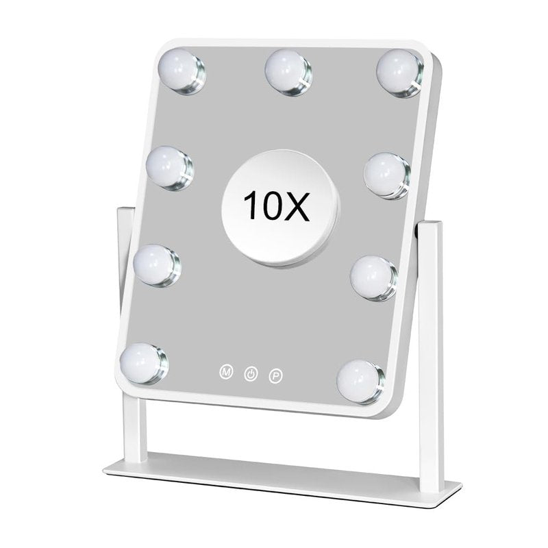 Leadzones Hollywood Vanity Mirror with Lights,Tabletop Makeup Mirror with 9 LED Lights Smart Touch Control 3 Colors Light 360°Rotation Detachable 10X Magnification