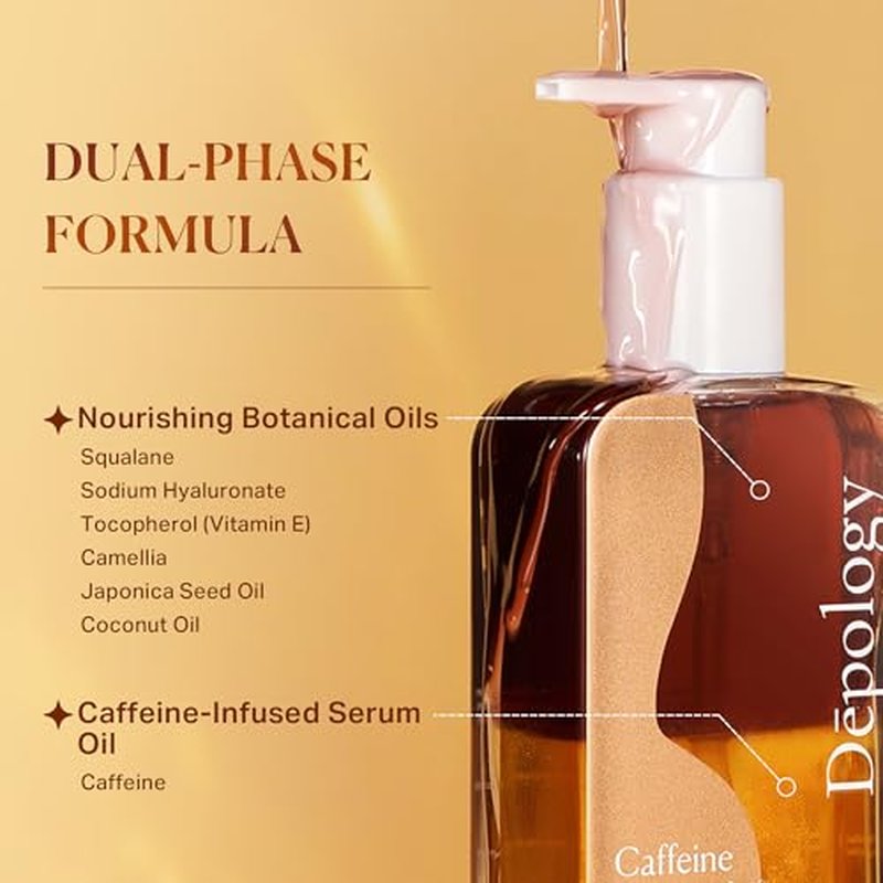 depology Caffeine Body Firming Serum Oil ? Non-greasy Hydrating Body Glow Dual-Phase Oil for Dry, Aging Skin with Gua Sha Tool ? Skin Tightening Oils with Squalane, Camellia & Caffeine ? 5.07 fl oz