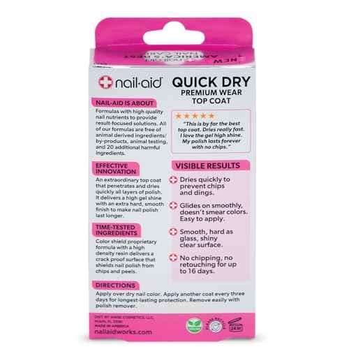 Nail-Aid Quick Dry Glass Shine Top Coat, Long Wear, Scratch Resistant Color, Clear, 0.55 Fl Oz