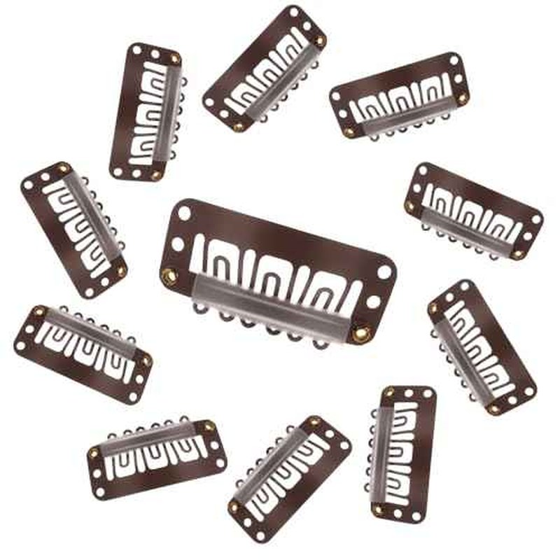 Yolev 50PCS Wigs Snap Clips Hair Extension Clips 6-Teeth U-Shape Metal Silicon Wig Hair Extension Clips for Women Hairpiece (Dark Brown)