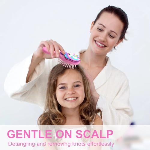 Toddler Hair Brush - Mini Hair Brush for Kids - Travel Brush for Boys and Girls - Unicorn Brush with Air Cushion - Pink