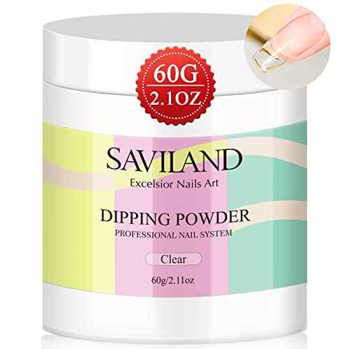 SAVILAND Clear Dip Powder - 2.1 oz/ 60g Dipping Powder Set Crystal Clear for French Natural Nails Art Starter Manicure, Strengthen Nail Easy for Beginners to Use No Nail Lamp Needed