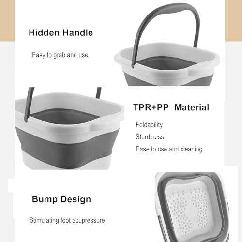 Collapsible Foot Soak Tub 15L(4 GL) with Handle, Bath Massager for Dry Cracked Feet, Plastic Grey Foot Bucket
