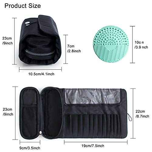 Makeup Brush Bag, Travel Makeup Brush Case Makeup Brush Holder Organizer Cosmetic Bag Portable Roll Up Brush Storage Bag for Makeup Brushes and Cosmetic Essentials (Black)