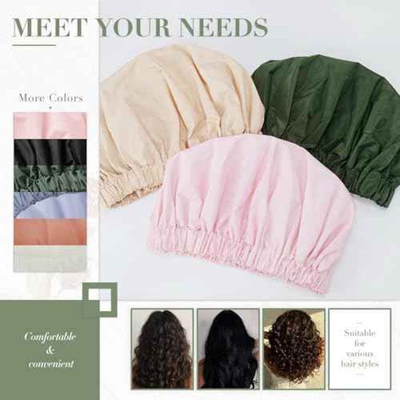 Reusable Shower Cap for Women, Large Waterproof Shower Essentials Bonnet Washable Elastic Band Bath Hair Wrap Hat for Long Hair, Braids(Green Bean)