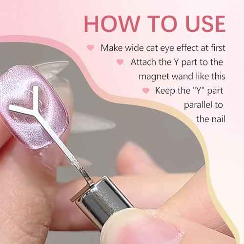 3 Pack Heart Magnet for Cat Eye Gel Polish, Heart Magnet for Nails, Cat Eye Magnetic Nail Art Tool Set,Magnet Sticks with Y-Shaped Guide, Professional Nail Magnet for Home and Salon