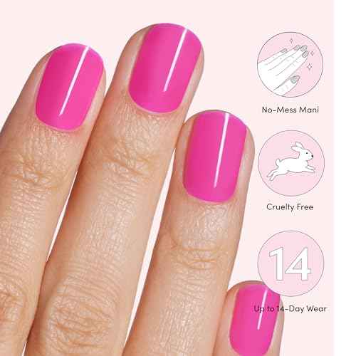 Dashing Diva Glaze Nail Starter Kit - Magenta Madness - Long Lasting, Chip Resistant, Semi-Cured Gel Nail Strips - 7-Piece Manicure Set with 32 Strips and Mini LED Lamp