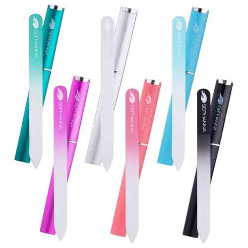 Crystal Glass Nail File with Case Pack 6, Professional Nail Files, Czech Glass Nail File Double Sided Glass Fingernail Files for Natural & Acrylic Nail Care, Nail Tool Home & Saloon Travel Friendly