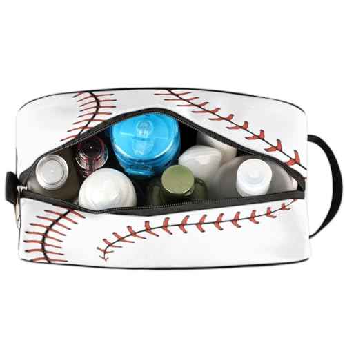 Boys Travel Toiletry Bag, Kids Waterproof Hanging Dopp Kit, White Baseball Wash Bag with Large Capacity for Travel, Sports, Shower