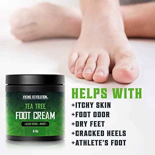 Viking Revolution Tea Tree Foot Cream for Dry Cracked Heels - Foot Balm For Cracked Feet - Dry Feet Repairing Cream with Aloe Vera and Mint (8oz)
