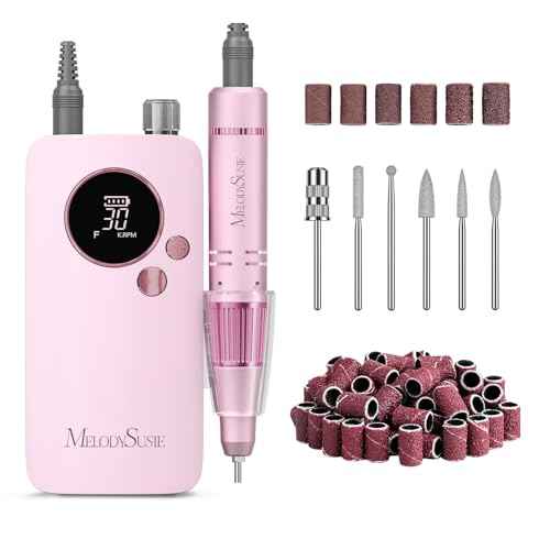 MelodySusie Professional 30000RPM Nail Drill, SC320F Cordless Clip-on Nail File with Drill Bits & Sanding Bands, Rechargeable Electric Efile for Acrylic Nails, Gel Polish Removal at Home Salon