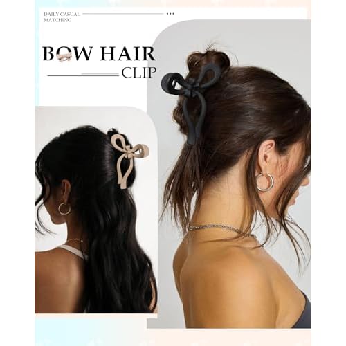 4 PCS Bow Hair Clips for Women Bow Claw Clip 5" Large Hair Claw Clips for Thick and Long Hair Cute Bows Jaw Clip (Dark Apricot + Khaki + Coffee + Black, 5" Extra Large)