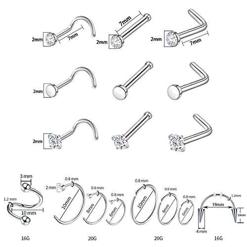 120PCS Body Piercing Kit Nose Stud Piercing Kits for All Body Piercings Stainless Steel Jewelry with 12G 14G 16G Piercing Needles for Ear Cartilage Tragus Nose Septum Lip Nipple Belly Button