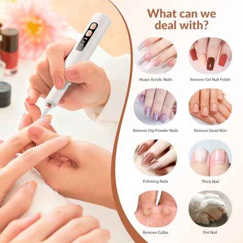 Portable Electric Nail Drill Professional - 30000RPM Cordless Electric Nail File, Manicure Pedicure Kit for Acrylic Nails & Gel Polish Removal, Rechargeable with 12 Drill Bits for Salon and Home
