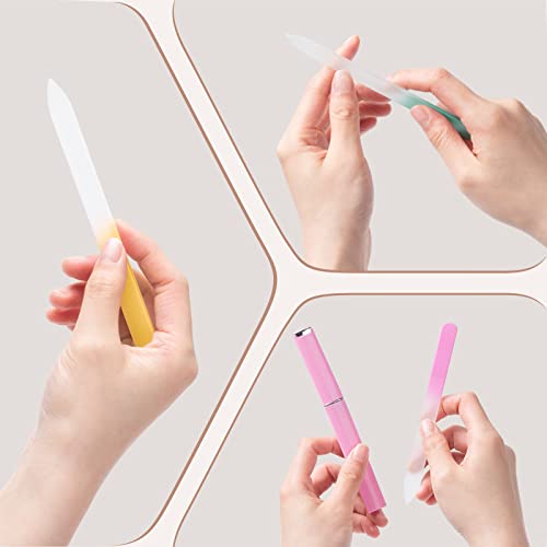 6 Pcs Glass Nail File With Case, Crystal Nail Files for Natural Nails Fingernail Files Set, Double Sided Etched Nail Filer Professional Ceramic Glass File for Travel Gifts Package Fine Grit