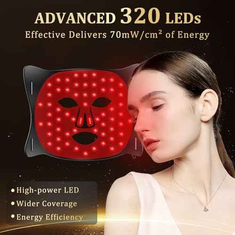 Red Light Therapy for Face, LED Face Mask Light Therapy, Omnilux Red Light Therapy Mask for Wrinkles, Acne, Skin Rejuvenation, 320 LEDs, 3 Modes, 10-Min Auto Off, Eye Protection Included
