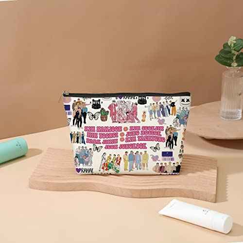 Funny K Pop Character Korean Group Army Cosmetic Bag Singer Inspired Song Idea Gift Army Members Fans Gift Music Lover Merch Makeup Bag Friendship Gifts for Women Friends Mom Aunt Birthday Christmas