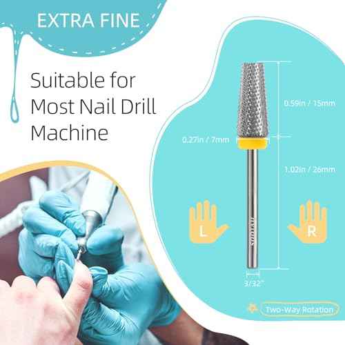 Flat Top 5 in 1 Nail Drill Bit Professional Tungsten Carbide Cross Tapered Nail Bits 3/32" 2 Way Electric File Nail Drill Accessories Manicure Gel Polish Removal Tool XF