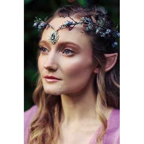 MOSTORY Woodland Elven Circlet Dark Fairy Thorn Crown Goddess Headpiece Blueberries Crystal Headband Elf Forest Hair Wreath for Women Girls Thanksgiving Christmas Cosplay Easter Wedding Birthday