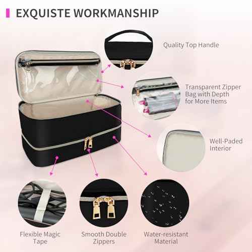 Double-Layer Water Resistant Travel Carrying Case for Hair Dryer/Shark Flexstyle/Dyson Airwrap and Hair Styler Attachments, Jet Black(Bag Only)