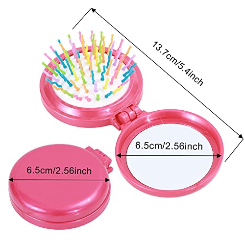 18 Pcs Folding Travel Mirror Hair Brushes Round Folding Pocket Hair Brush Mini Portable Compact Hair Brush with Mirror for Women Girls