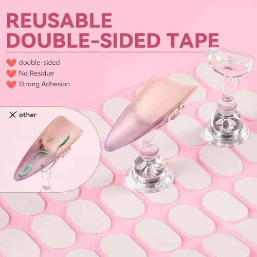 Nail Stand for Press On Nails Art Display Practice 2 Sets, 1 Heart Shaped Acrylic Magnetic Nail Stands, Fake Nail Holder Tips With 200 PCS Double-Sided Tape, Nail Kit Home DIY Salon Supplies