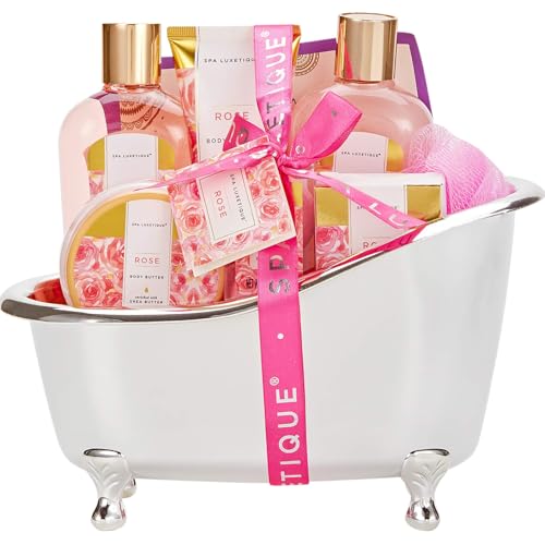 spa luxetique Gift Set For Women, Bath Sets for Women Gift, 8 Pcs Rose Spa Basket Includes Bubble Bath, Shower Gel, Body Lotion, Birthday Spa Gifts, Mother¡®s Day Gifts for Mom
