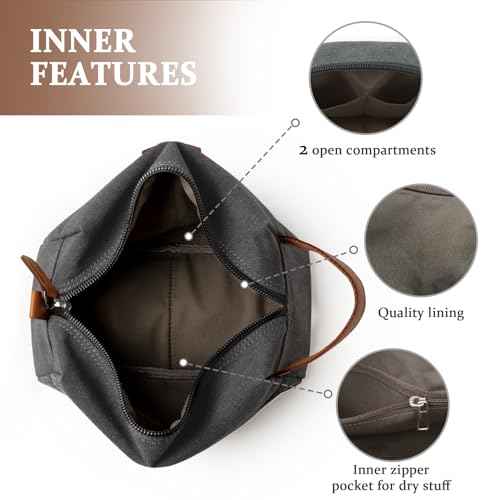 Janhavi Canvas Toiletry Bag for Men Waterproof, Personalized Engraved Initials & Wheat Ear, Toiletry Bag For Shower Caddy, Cruise Ship Essentials, Groomsmen Gifts, Men's Accessories (Dark Grey E)