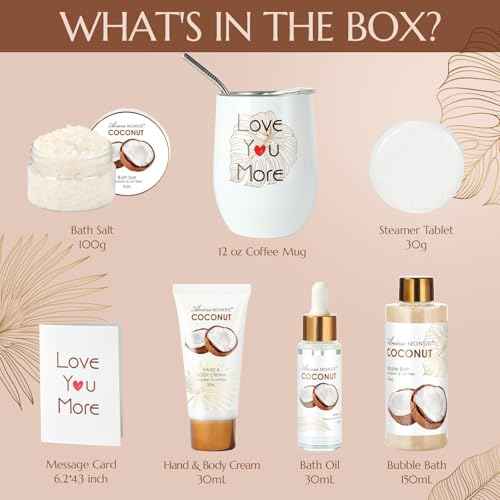 Birthday Gift Box for Women, Spa Tumbler Gifts Get For Her, Spa Gift Basket Care Package of Coffee Mug, Bubble Bath, Hand Cream, Bath Oil, Bath Salt,Shower Steamer, Unique Thank You Gifts