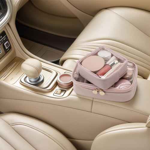 Pocmimut Mini Makeup Bag with Small Cosmetic Bag Travel Essentials Organizers,TSA Approved Toiletry Bag Makeup Pouch Clear Cosmetic Bags for Women,Pink