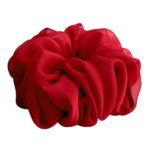 38 Colors Available, Big Scrunchies for Hair, Soft Cheer Chiffon large Ponytail Holder, Cute Birthday Gift for Women Girl Teen, Holiday Accessory (Red)