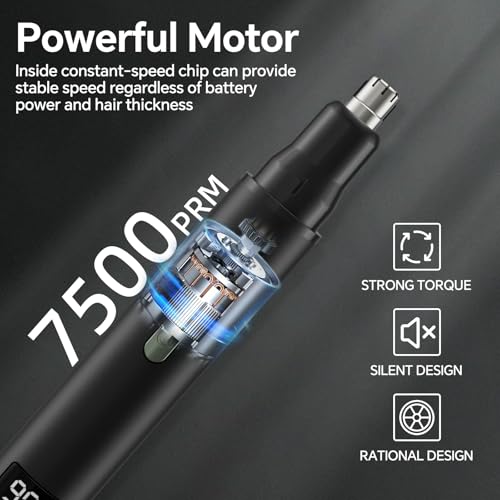 RUIM 3-in-1 Nose Hair Trimmer for Men & Women, Painless Eyebrow Ear Face Groomer, USB-C Fast Charge Waterproof with LED Display, Shower-Safe Travel Kit Gift for Dad Christmas