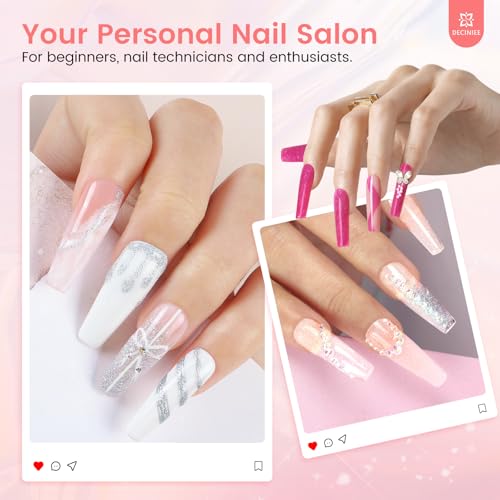 Nail Kit for Beginners with Everything: Professional Nail Acrylic Powder Liquid Set with Practice Hand Drill U V Light in Cosmetic Bag for Women Salon Home (Silver)