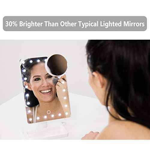 Waneway Large Lighted Makeup Vanity Dressing Table Mirror with 24 LED Light, Illuminated Tabletops Cosmetic Mirror, with 10x Magnification Detail Mirror and Dimmer Switch, Battery Operated, White