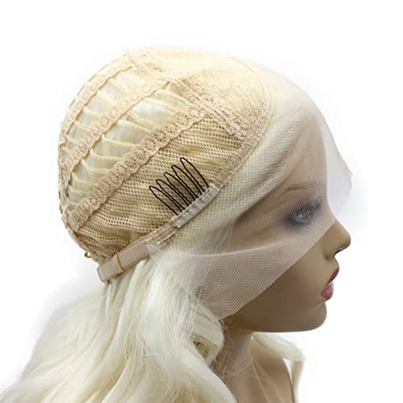 Iewig Long Wavy Lignt Blonde Wig for Women Half Hand Tied Synthetic Lace Front Wig