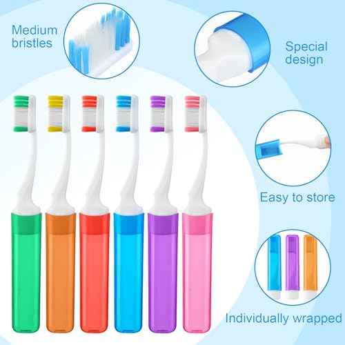 72 Pcs Operation Christmas Items Mini Hair Brush Wide Tooth Combs Travel Toothbrush Bulk for Women and Men Small Soft Foldable Tooth Brushes with Case for Hotel, Shelter, Homeless, Charity