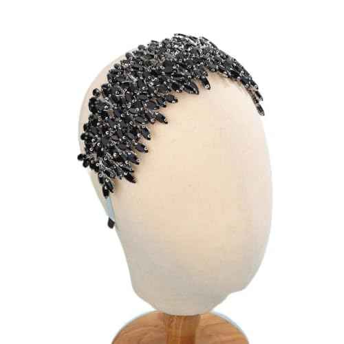 Sither Bridal Crystal Headband for Wedding Party Large Black Crystal Hair Band Headpiece Hair Accessories for Bride Hair Clips for Prom Party Gift(black)