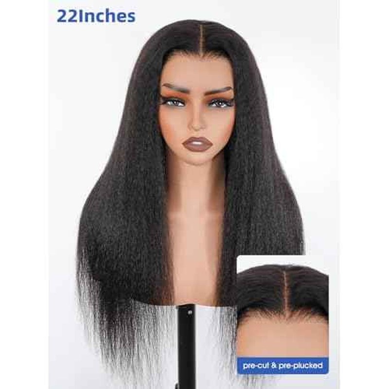 Kinky Straight Glueless Wigs Human Hair 5x7 Wear and Go Wigs Pre Plucked Pre Cut Lace Wig for Women invisible Lace Beginner Friendly 20Inches