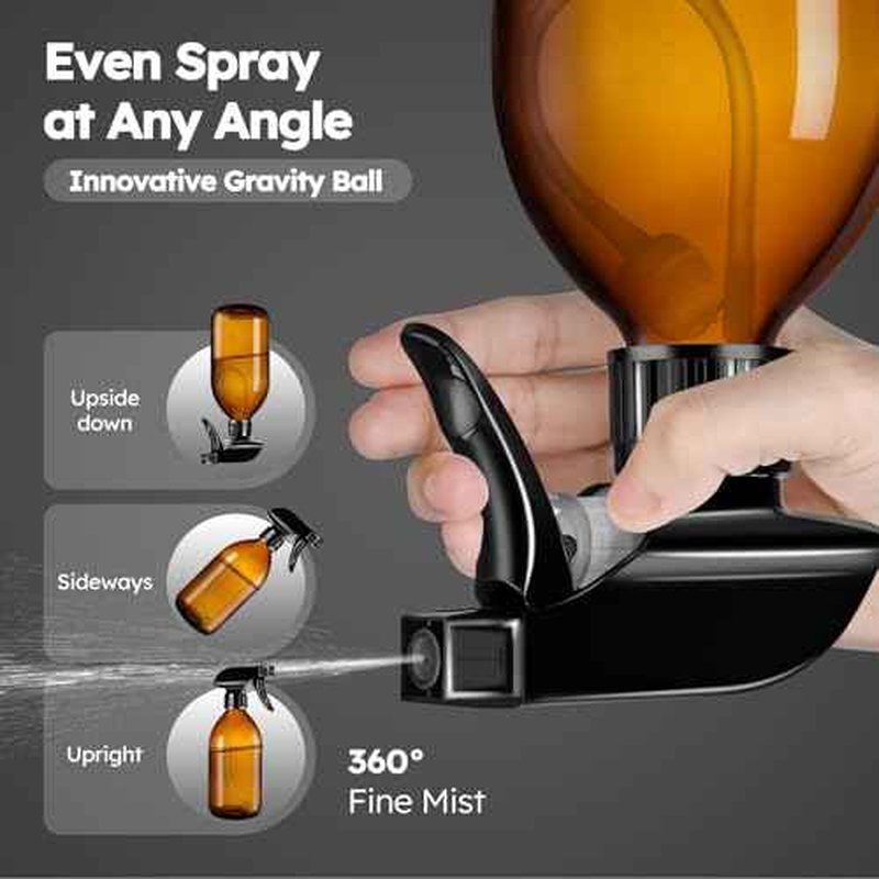 Tecohouse 2 Pack Amber 360¡Æ Glass Spray Bottles, 16 oz Empty Refillable Containers with Adjustable Spray Nozzles, Spray Bottles for Cleaning Solutions and Plants