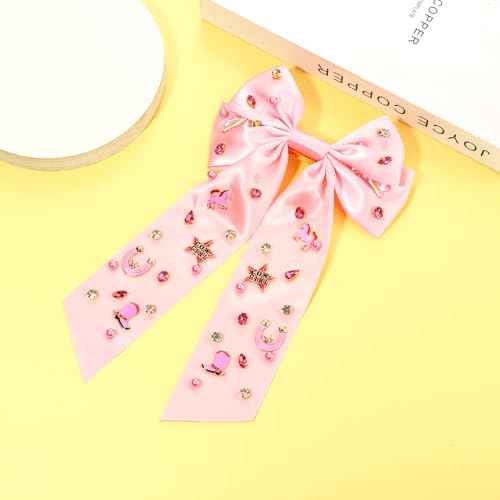 Western Hair Bows for Women Howdy Cowgirl Hair Bow Clips Cowboy Hat Boot Hair Ribbons Jeweled Big Pink Hair Bows Western Hair Accessories Bachelorette Rodeo Nashville Cowgirl Outfits Gifts (Pattern C)