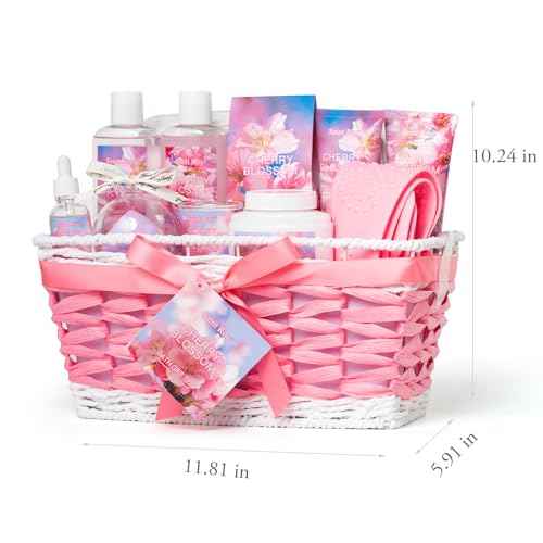 Bath & Body Gift Set, Luxury Home Spa Bath Gift Basket, Cherry Blossom spa kit for women,bath basket Christmas Gifts for Women & Teens, 12 Pcs Bath Spa Kit for women Body Kit Birthday Gift Christmas